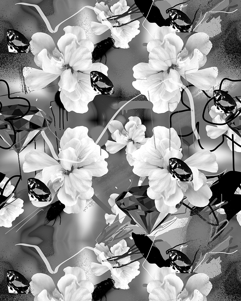 Jimi Crayon - Wallpaper - Flowers - Black / White
